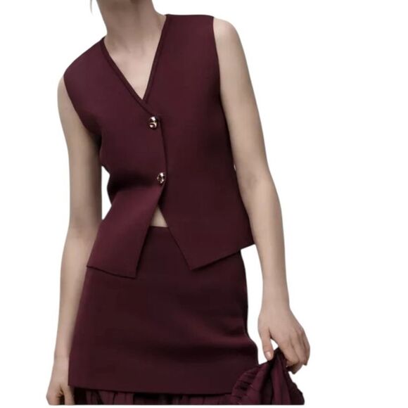 ZARA 2 piece Buttoned Knit vest and mini skirt set S NWT - Picture 1 of 6